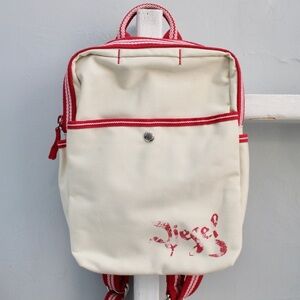 Diesel Spare Parts RARE Vintage Y2K Cream Red Canvas Mini Backpack Bag